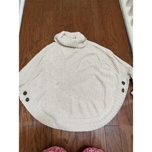 Angel of the North Anthropologie Cream Cotton Knit Turtleneck Poncho XS
